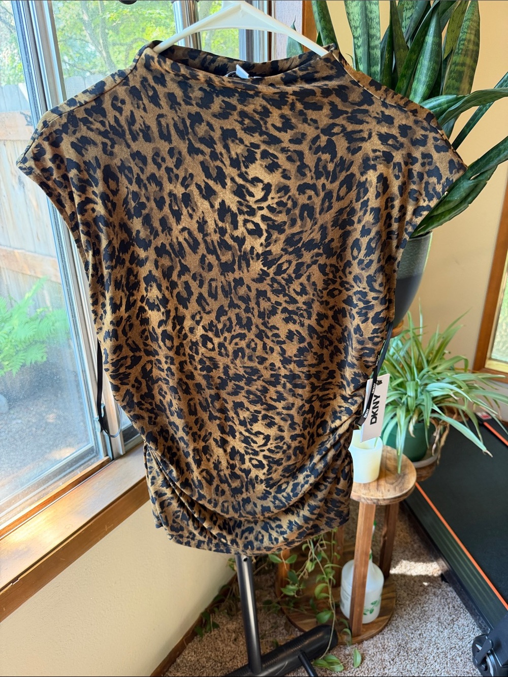 DKNY Brown and Black Leopard Print Cap Sleeve Tunic